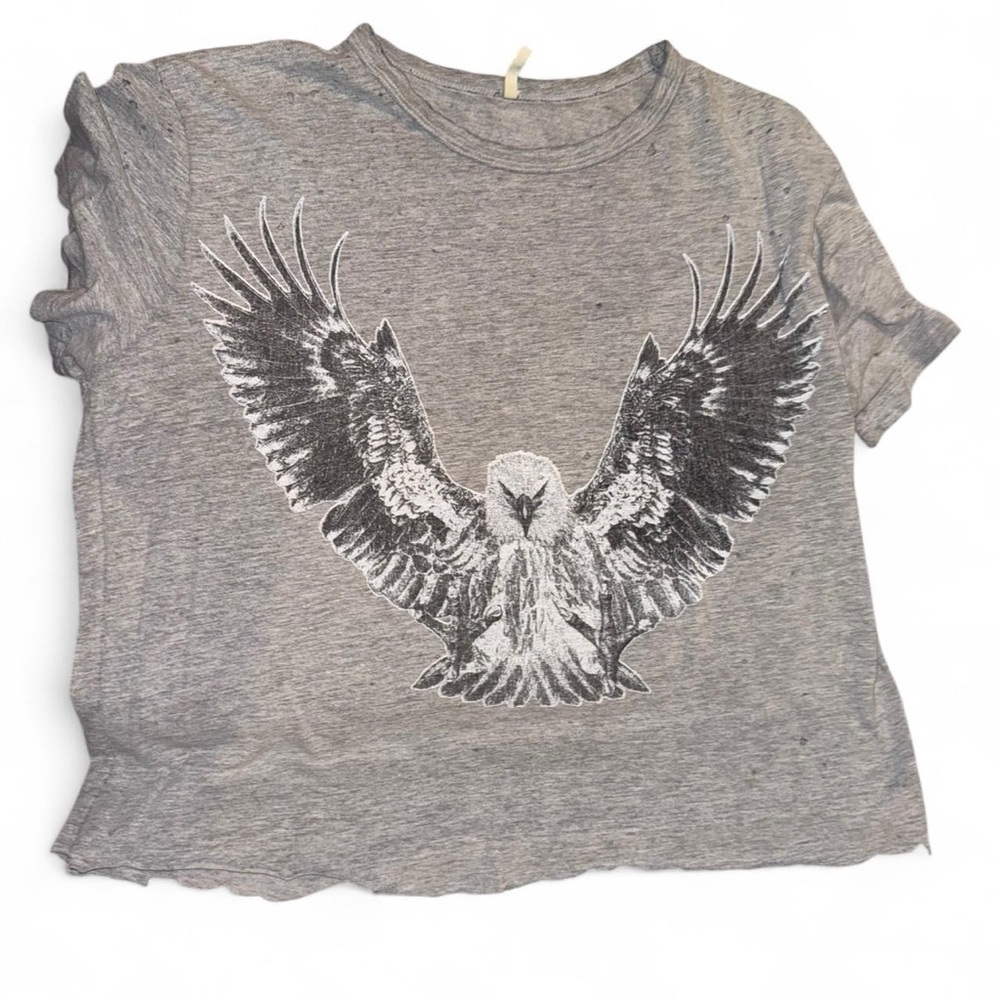 Oversized Cropped Gray Eagle Graphic Tee